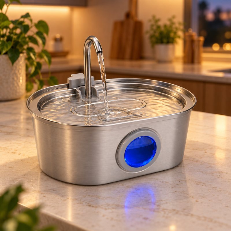 Pawira on a kitchen counter with its UV window glowing blue