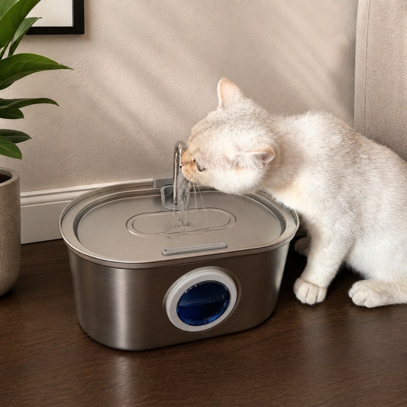 A cat drinking from the Pawira fountain